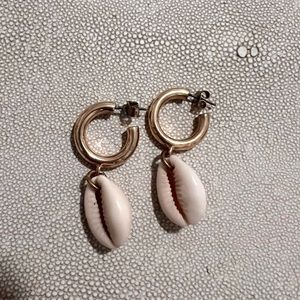 Cowrie shell gold plated hoops